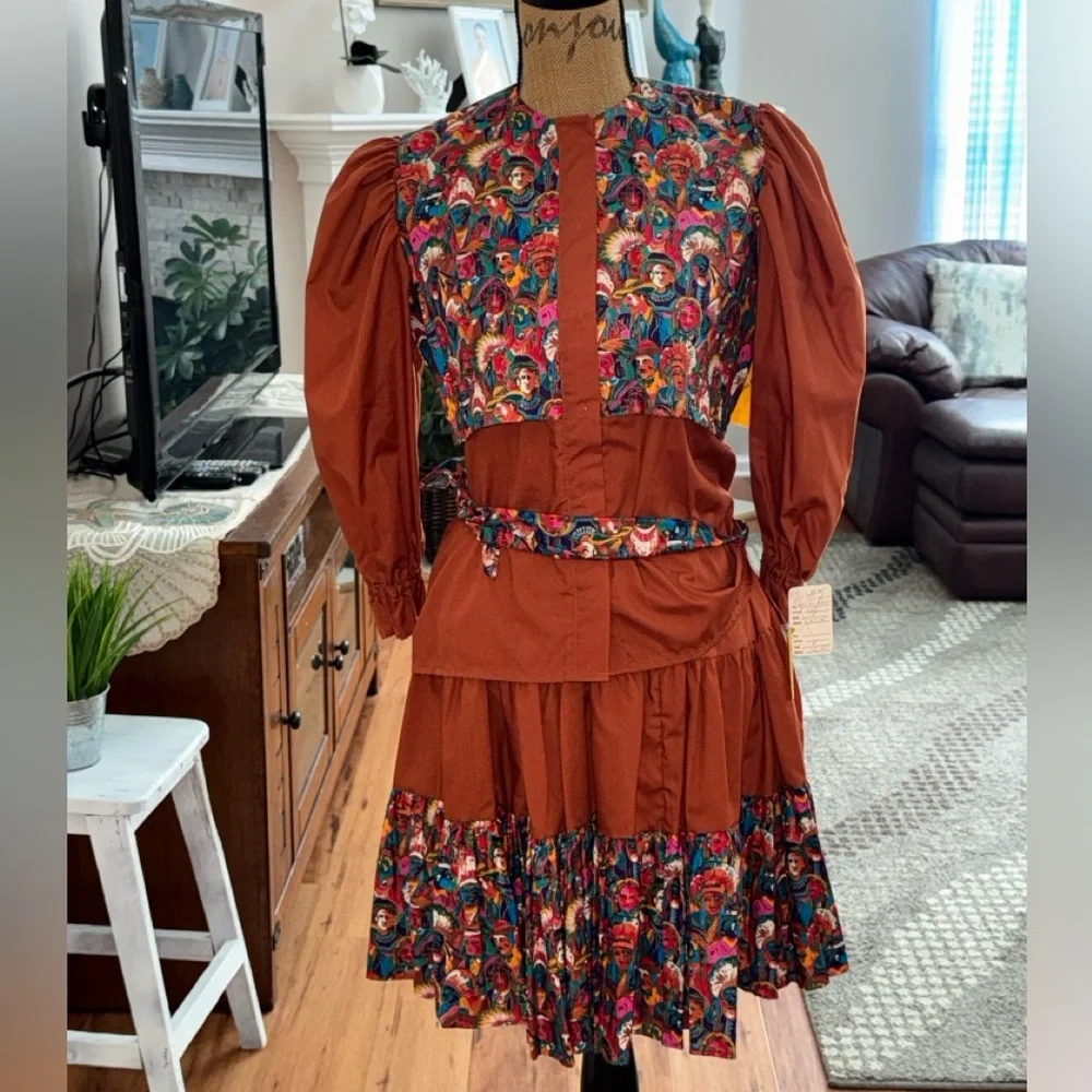 Kate Schorer NWT western Native Indian print vintage top/skirt Unique set S/M